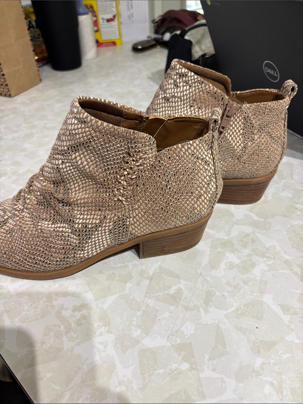 Dell Metallic Snake-Embossed Ankle Boots - Rose Gold/Tan - Picture 2 of 6